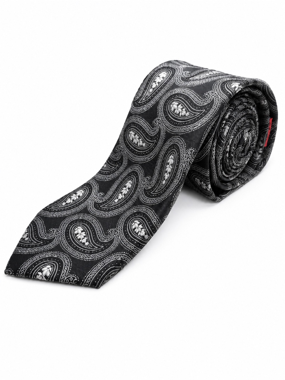 Mens Black Gray Paisley Tie Brand Q